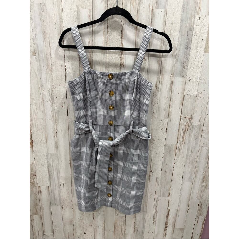 Abercrombie & Fitch Gray Plaid Button-Front Mini Dress Small Academia Preppy - Picture 2 of 9
